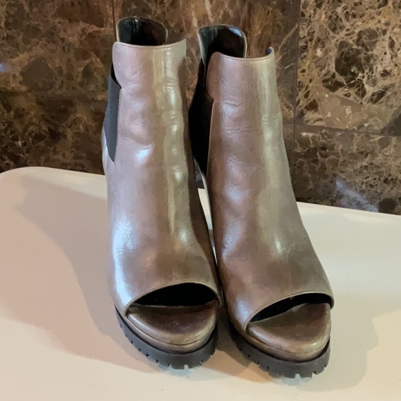 All Saints Leather Platform Chelsea Peep Toe Booties SZ 38 - Picture 3 of 6